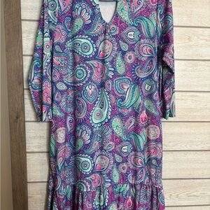 Simply southern Vibrant Paisley V-Neck Women's Dress in Pink & Teal